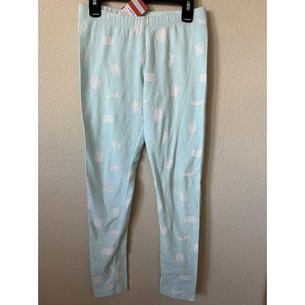 Cat & Jack Aqua White Paint Brush Mid Rise Full Length Leggings Size L 10/12
